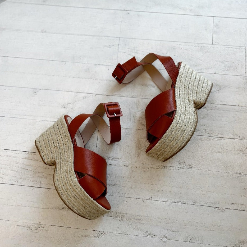 ALOHAS - LYLA PLATFORM WEDGE SANDAL IN TAN LEATHER