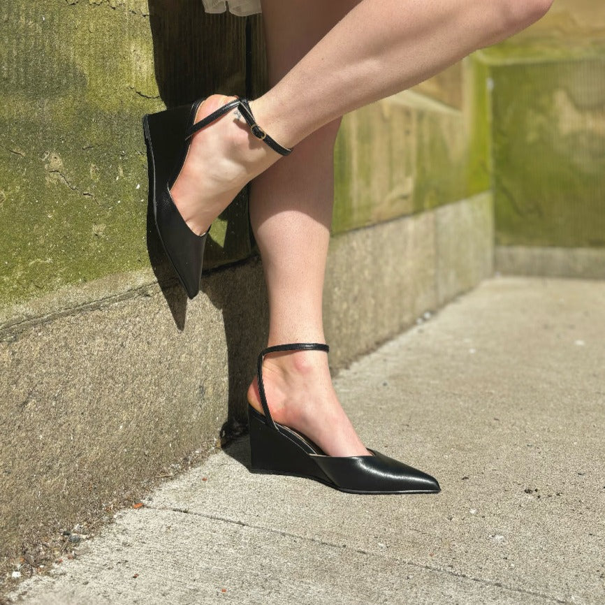 ALOHAS - POLLY WEDGE PUMP IN BLACK LEATHER