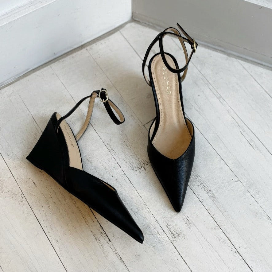 ALOHAS - POLLY WEDGE PUMP IN BLACK LEATHER