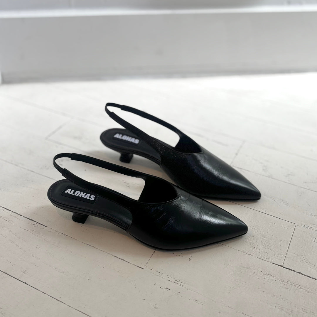 ALOHAS - EROS SLINGBACK PUMP IN BLACK LEATHER