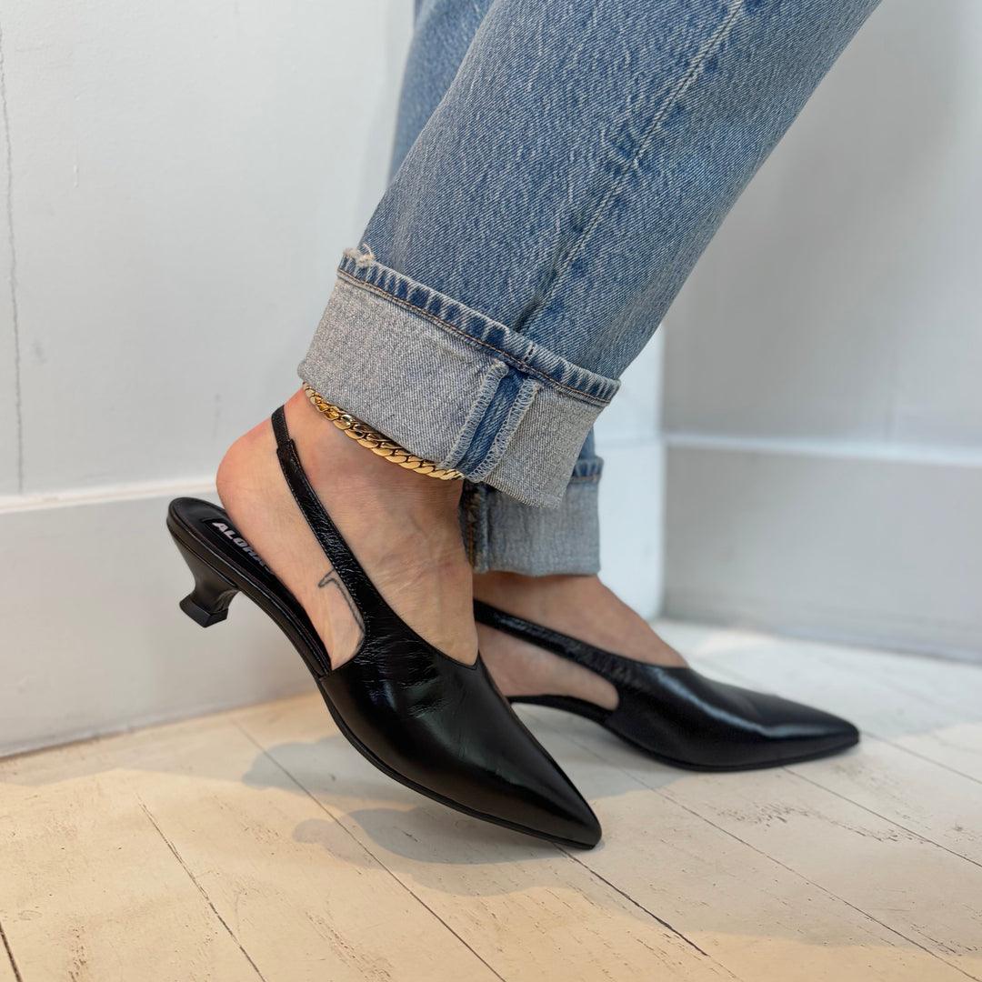 ALOHAS - EROS SLINGBACK PUMP IN BLACK LEATHER
