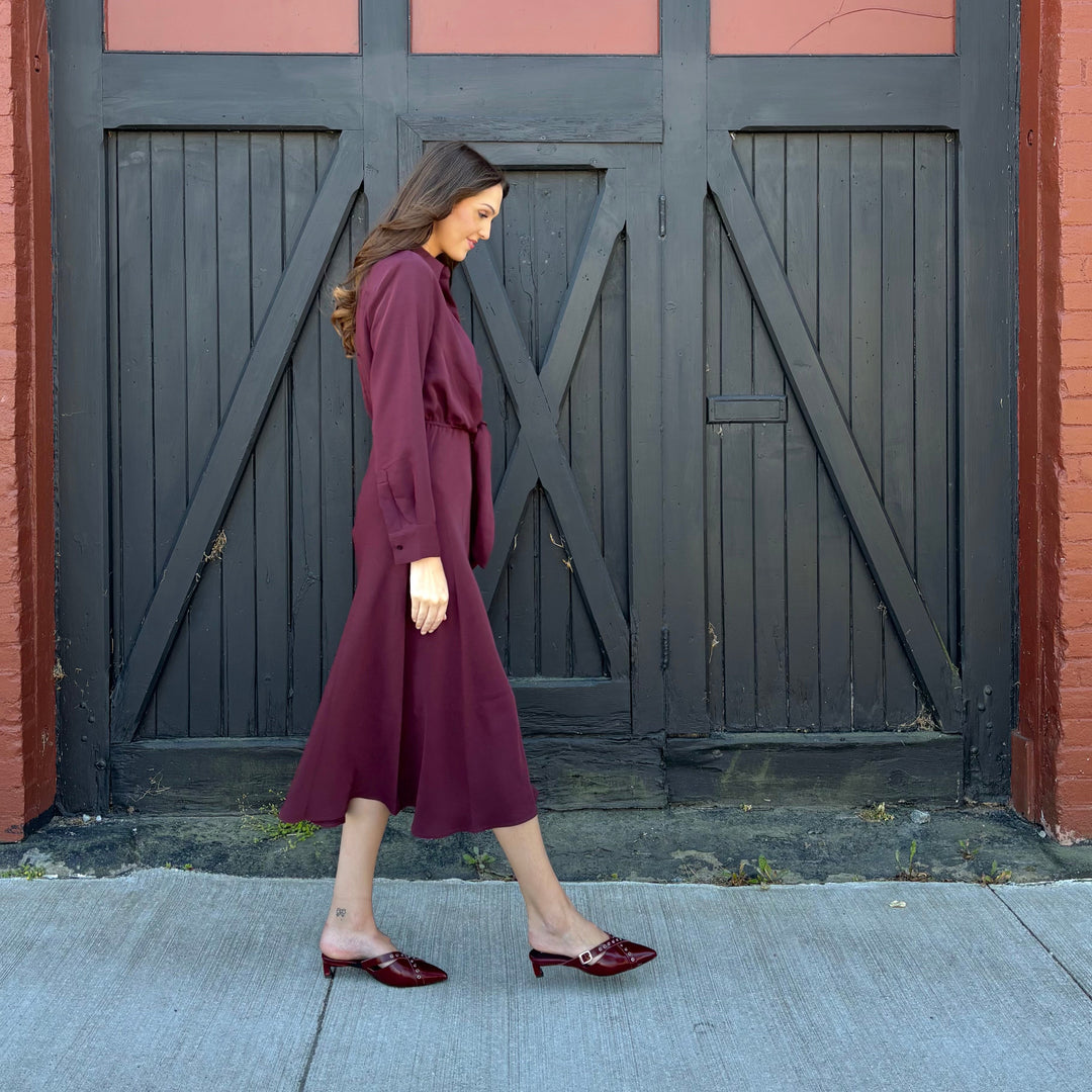 ALOHAS - ZYRA HEELED MULE IN BURGUNDY PATENT LEATHER