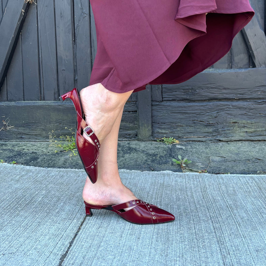 ALOHAS - ZYRA HEELED MULE IN BURGUNDY PATENT LEATHER