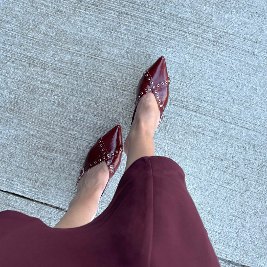 ALOHAS - ZYRA HEELED MULE IN BURGUNDY PATENT LEATHER