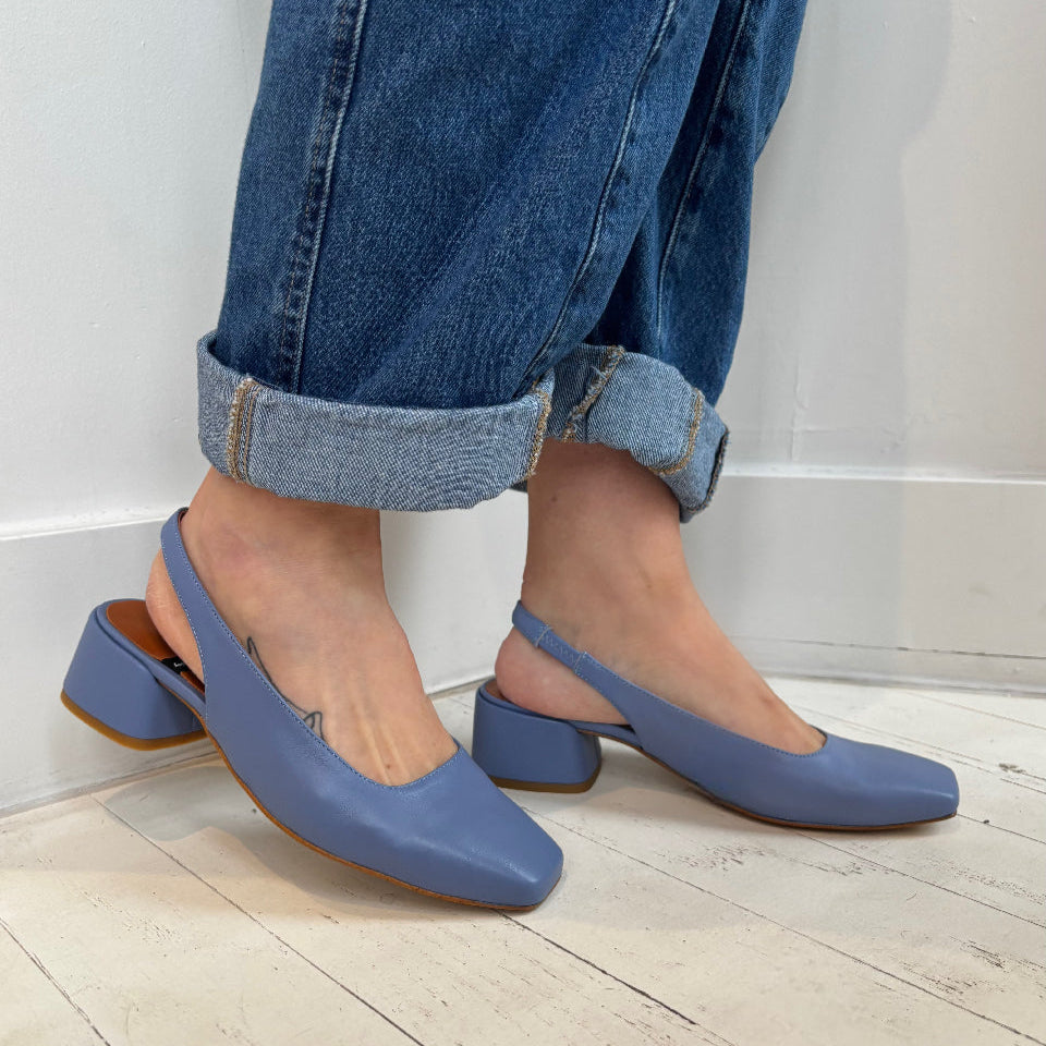 ANGEL ALARCON - MANON SLINGBACK PUMP IN MONTE CARLO BLUE LEATHER