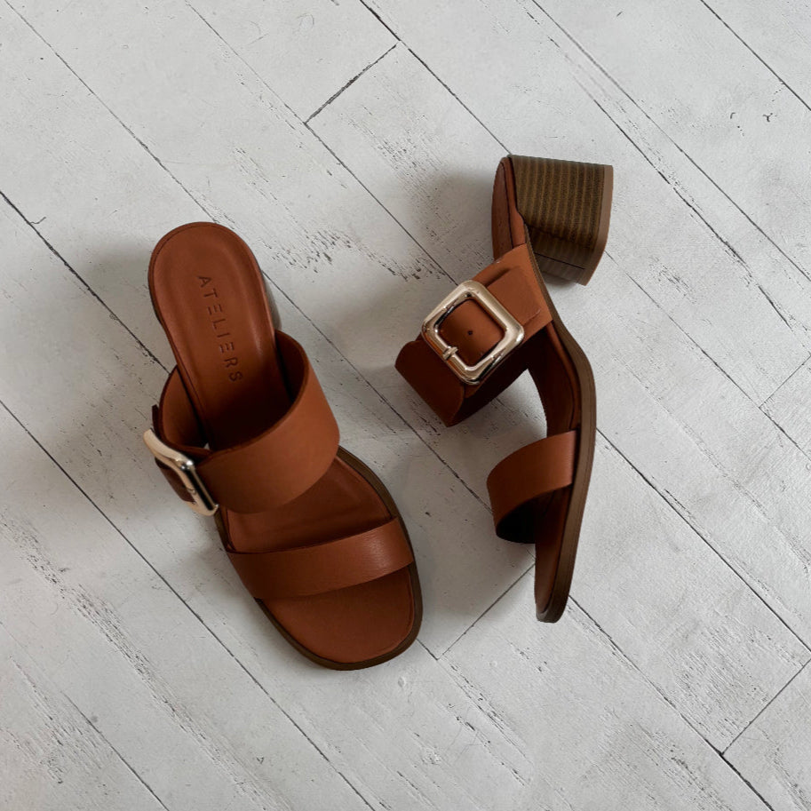 ATELIERS - DANTE HEELED SANDAL IN TAN LEATHER
