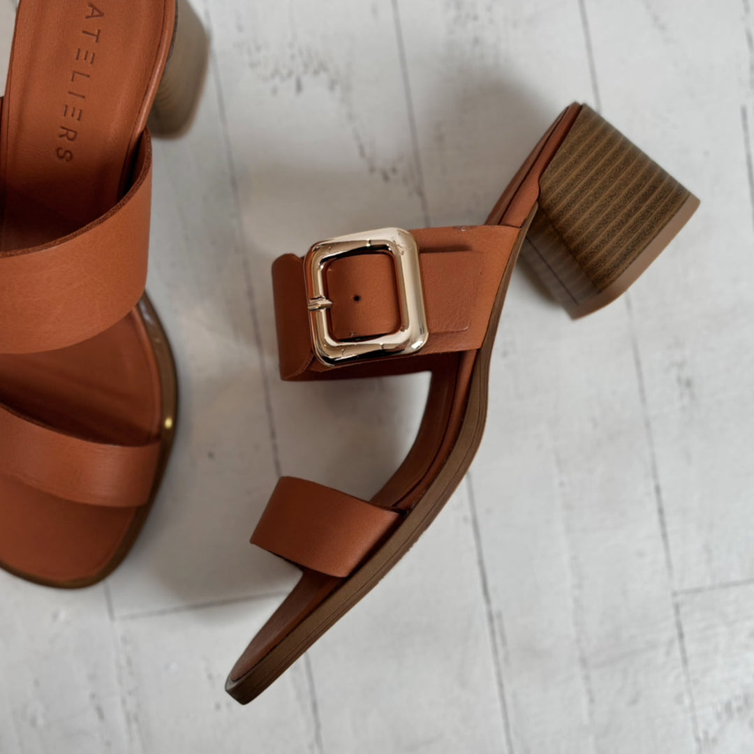 ATELIERS - DANTE HEELED SANDAL IN TAN LEATHER