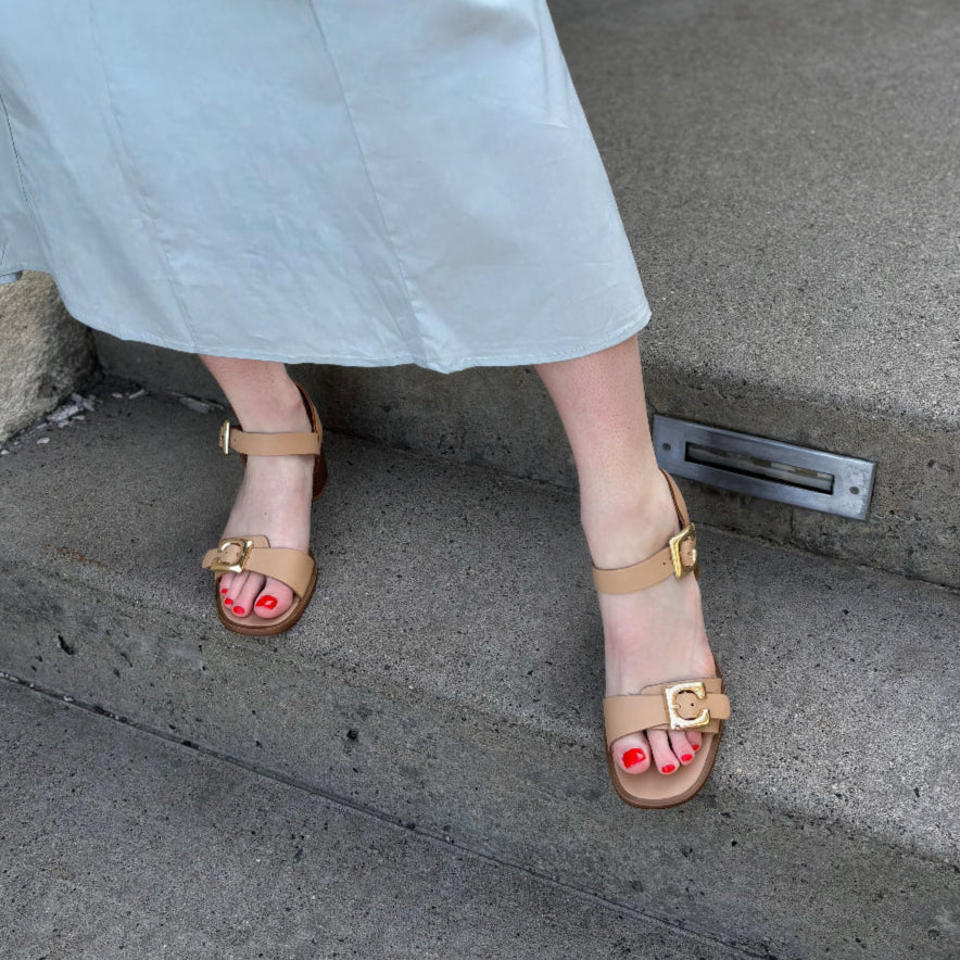 ATELIERS - DINA HEELED SANDAL IN BEIGE LEATHER