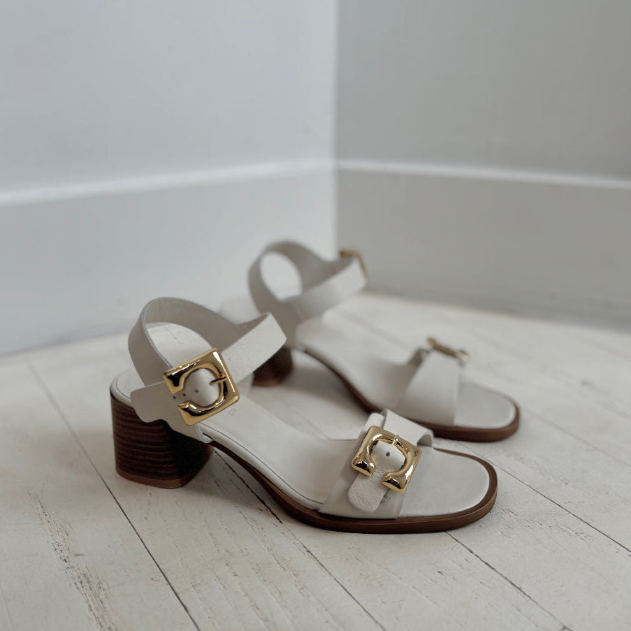 ATELIERS - DINA HEELED SANDAL IN WHITE LEATHER