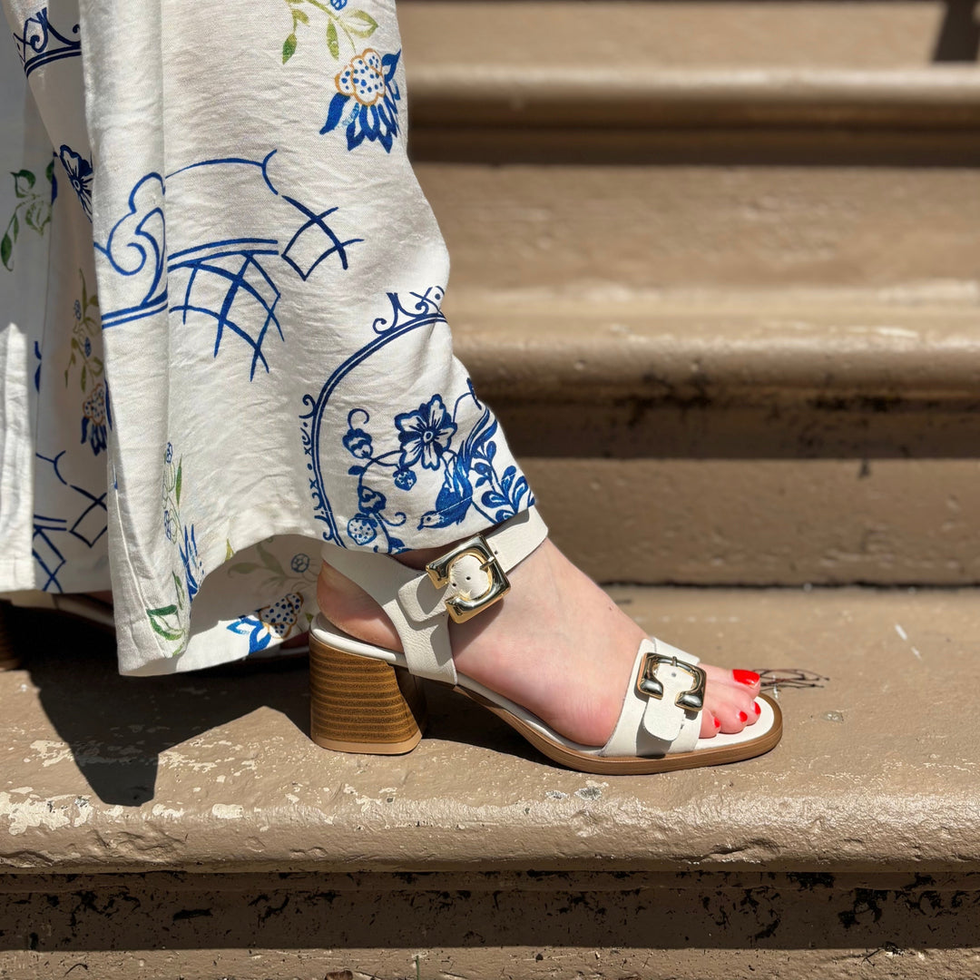 ATELIERS - DINA HEELED SANDAL IN WHITE LEATHER