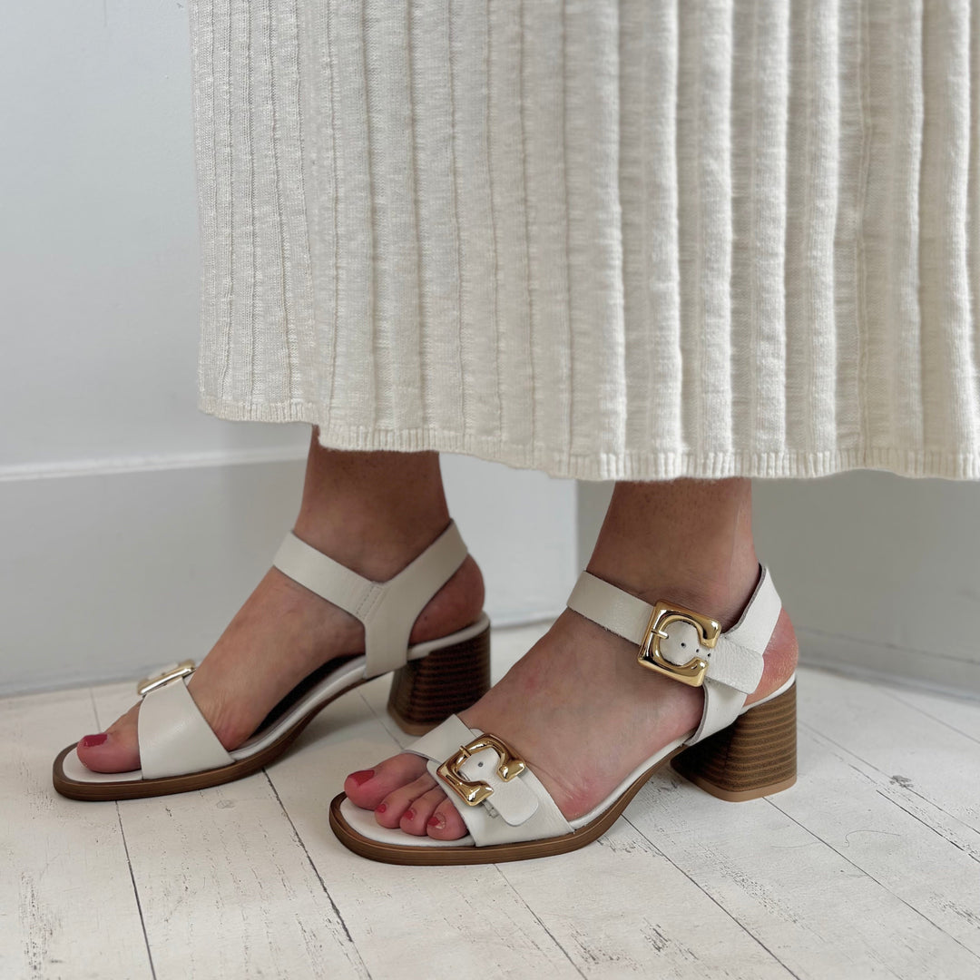 ATELIERS - DINA HEELED SANDAL IN WHITE LEATHER