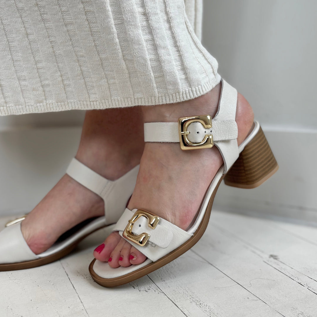 ATELIERS - DINA HEELED SANDAL IN WHITE LEATHER