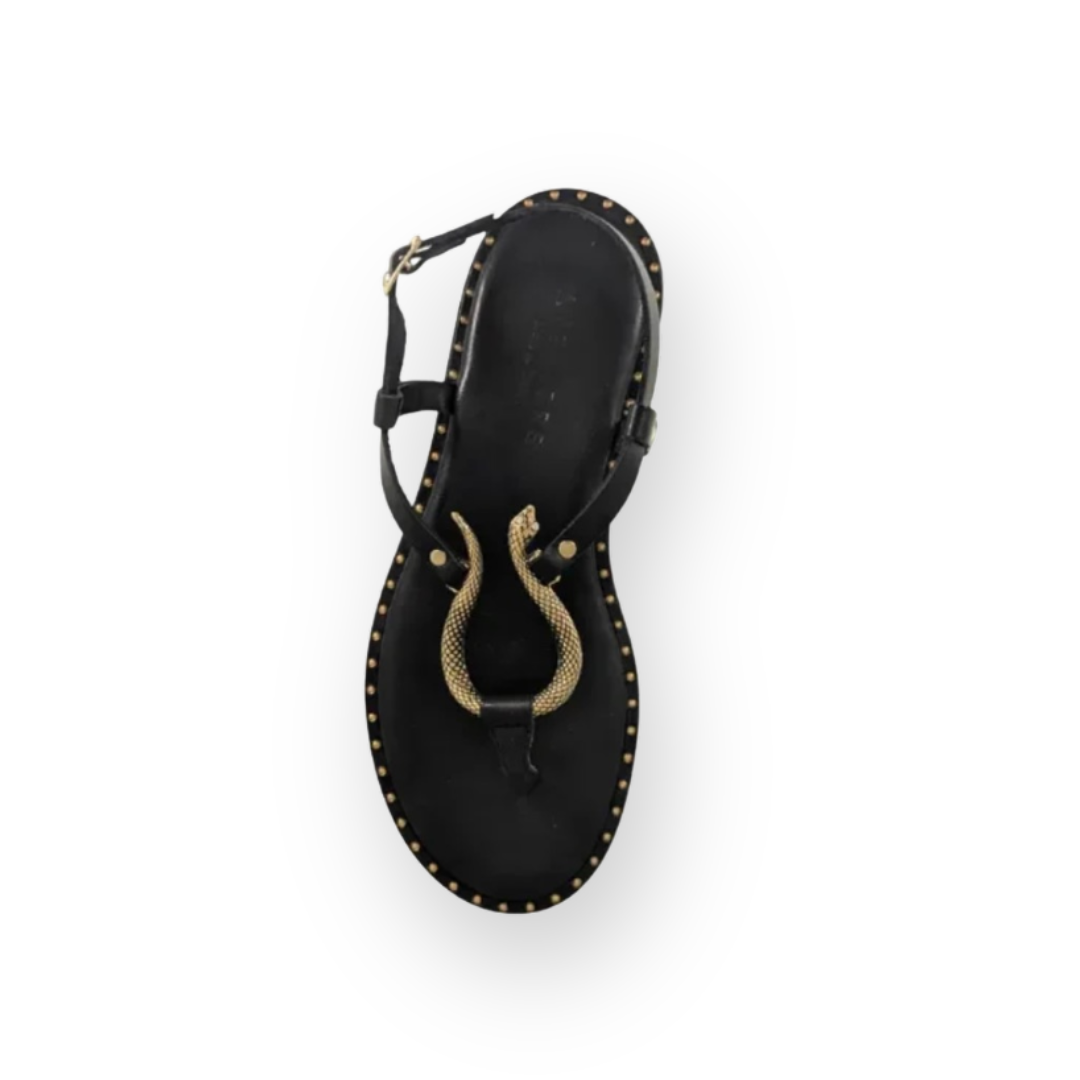 ATELIERS - BIBA SNAKE THONG SANDAL IN BLACK LEATHER