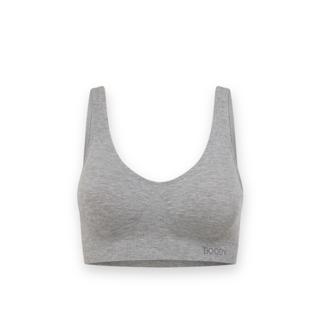 BOODY - PADDED SHAPER CROP BRA IN LIGHT GREY MARL