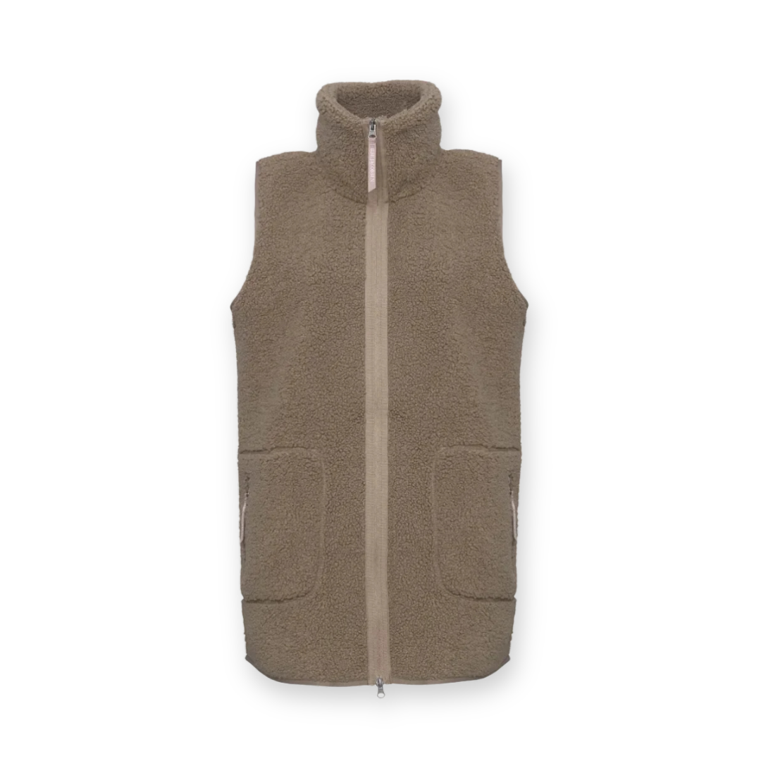 ILSE JACOBSEN - LONG COLLARED VEST BONDEDPILE02 IN GREIGE FLEECE