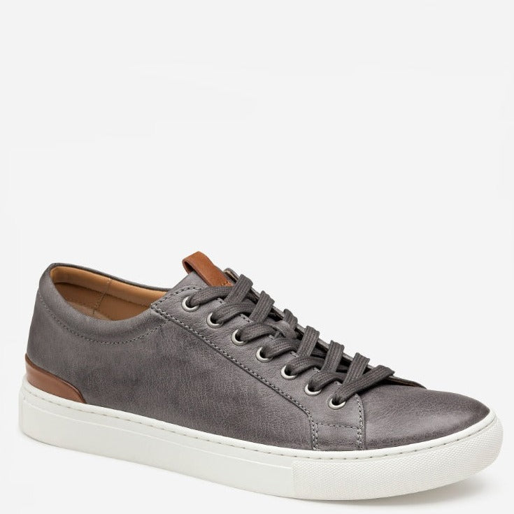 JOHNSTON & MURPHY - BANKS LACE UP SNEAKER IN GRAY LEATHER