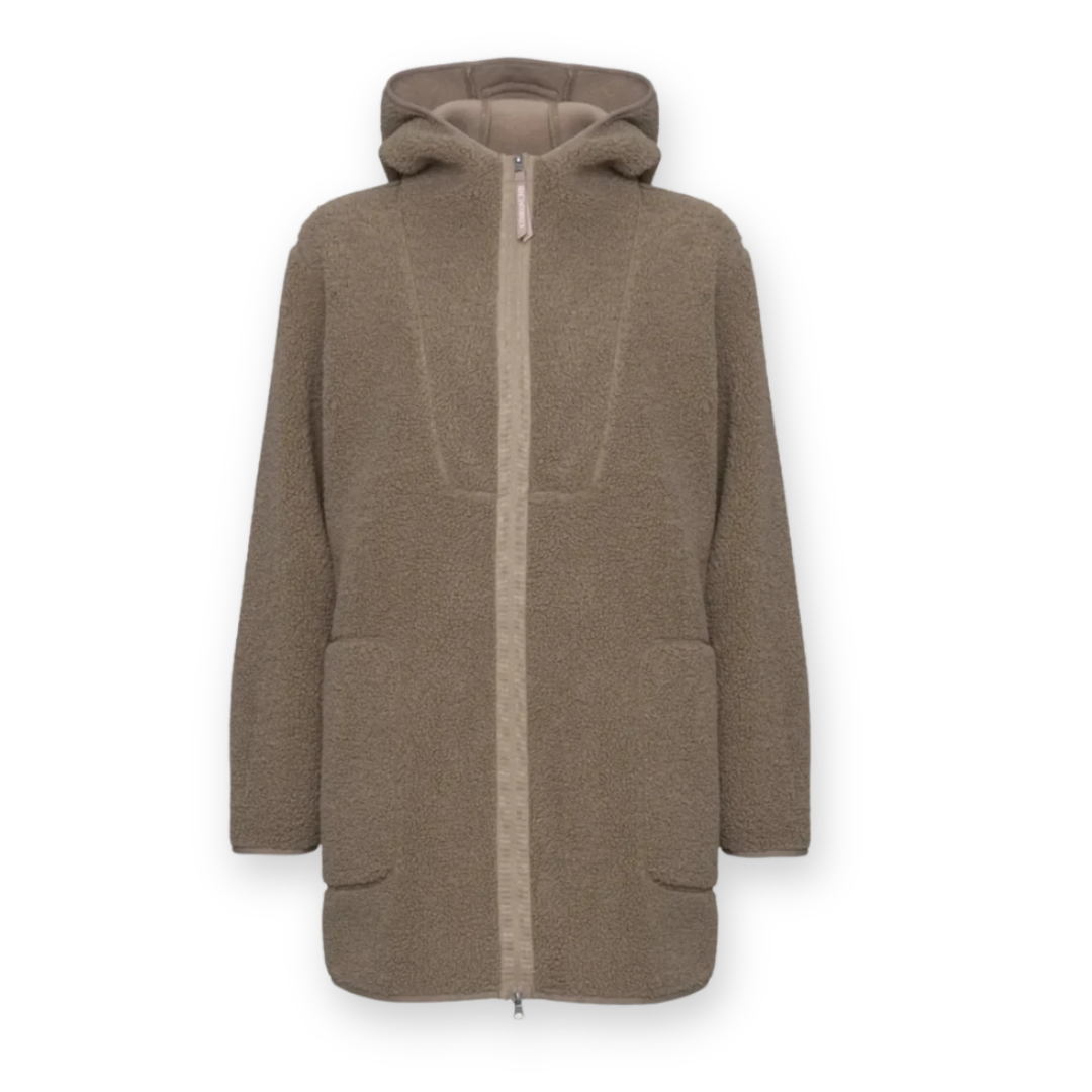 ILSE JACOBSEN - LONG HOODED JACKET BONDEDPILE04 IN GREIGE FLEECE