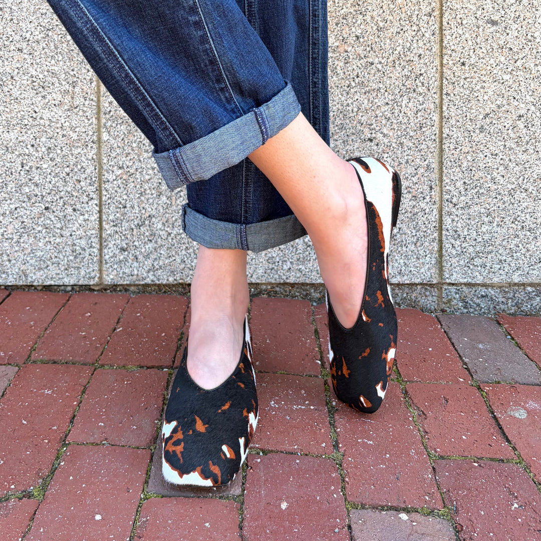 MOLLINI - BEVIRA FLAT IN COW PRINT PONY HAIR