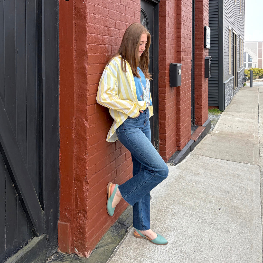 BUENO - BRONX SLINGBACK FLAT IN SEAFOAM LEATHER