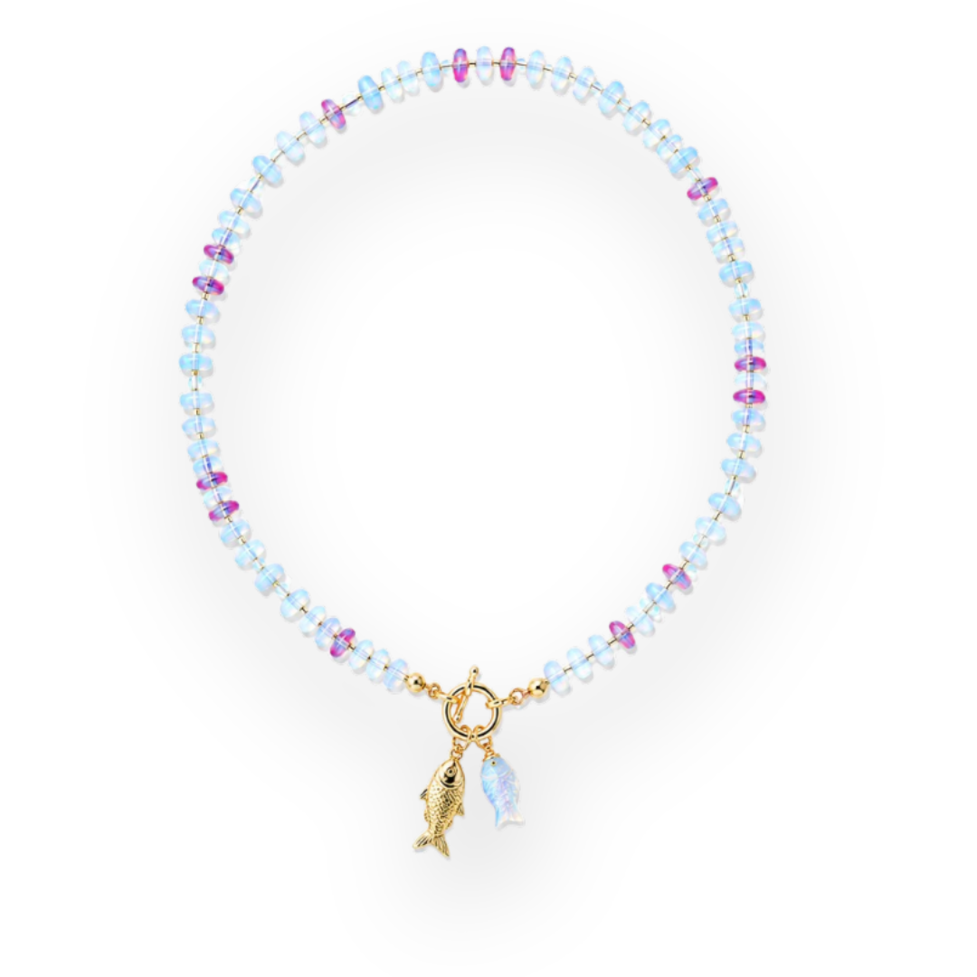 THE SILVER WREN - MIRAGE CANDY BEADED FISH NECKLACE IN STONE