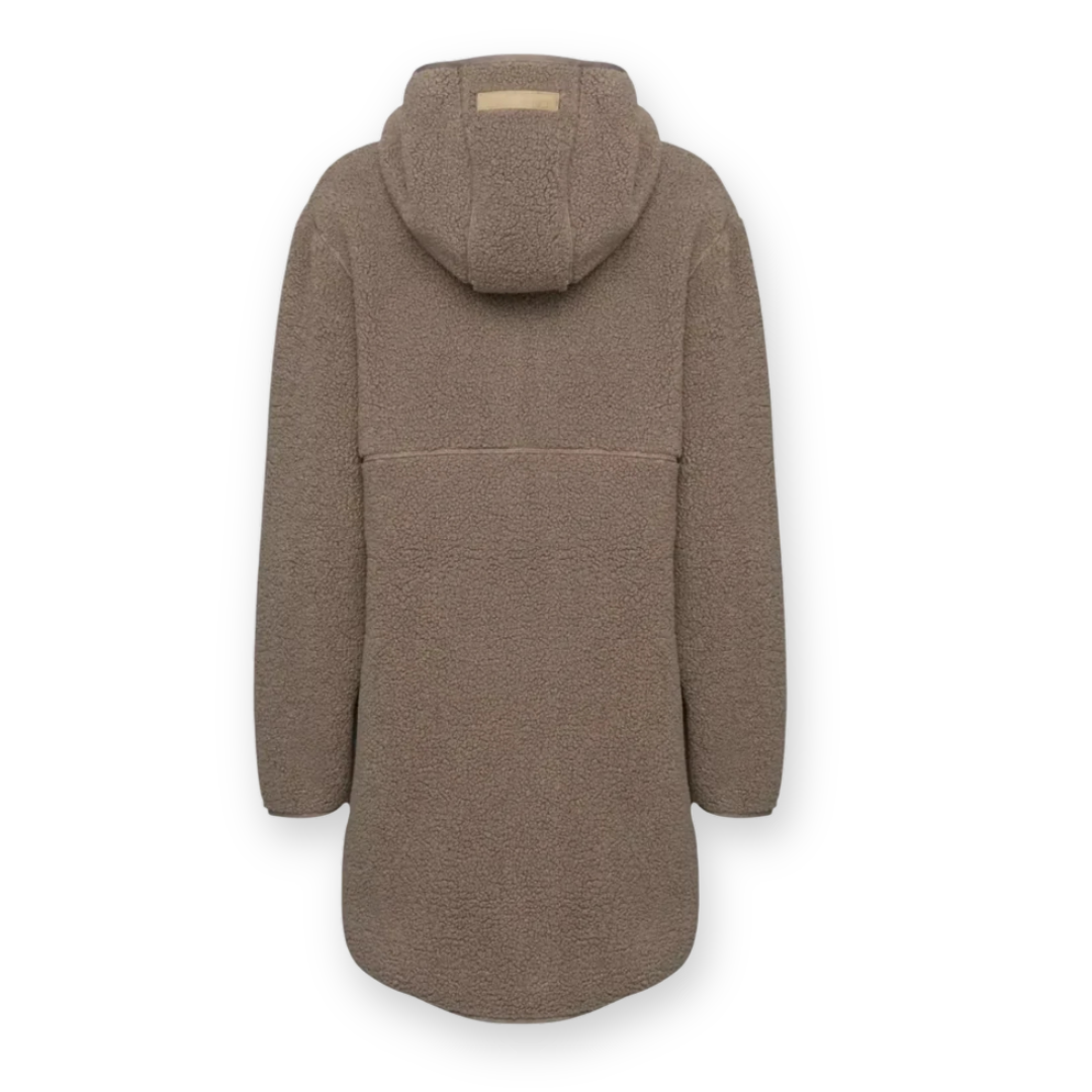 ILSE JACOBSEN - LONG HOODED JACKET BONDEDPILE04 IN GREIGE FLEECE