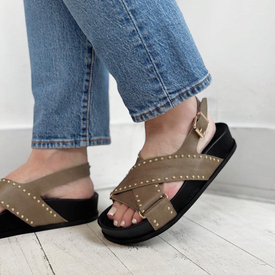 MOLLINI - CANSI SANDAL IN KHAKI LEATHER