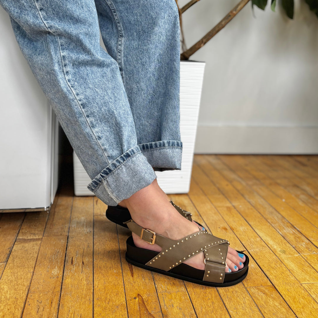 MOLLINI - CANSI SANDAL IN KHAKI LEATHER