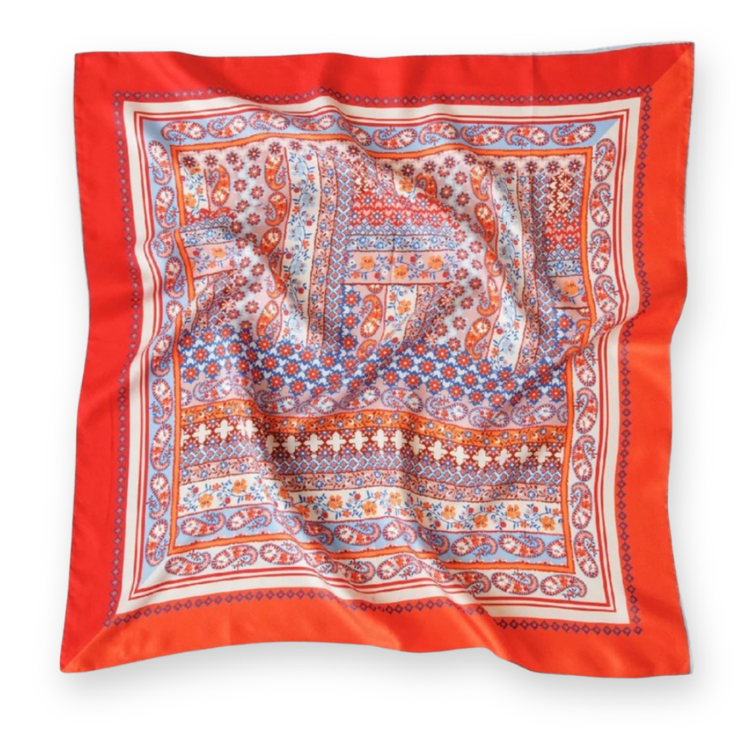 PALM PALM - ALICE SQUARE SCARF IN ORANGE MULTI SILK