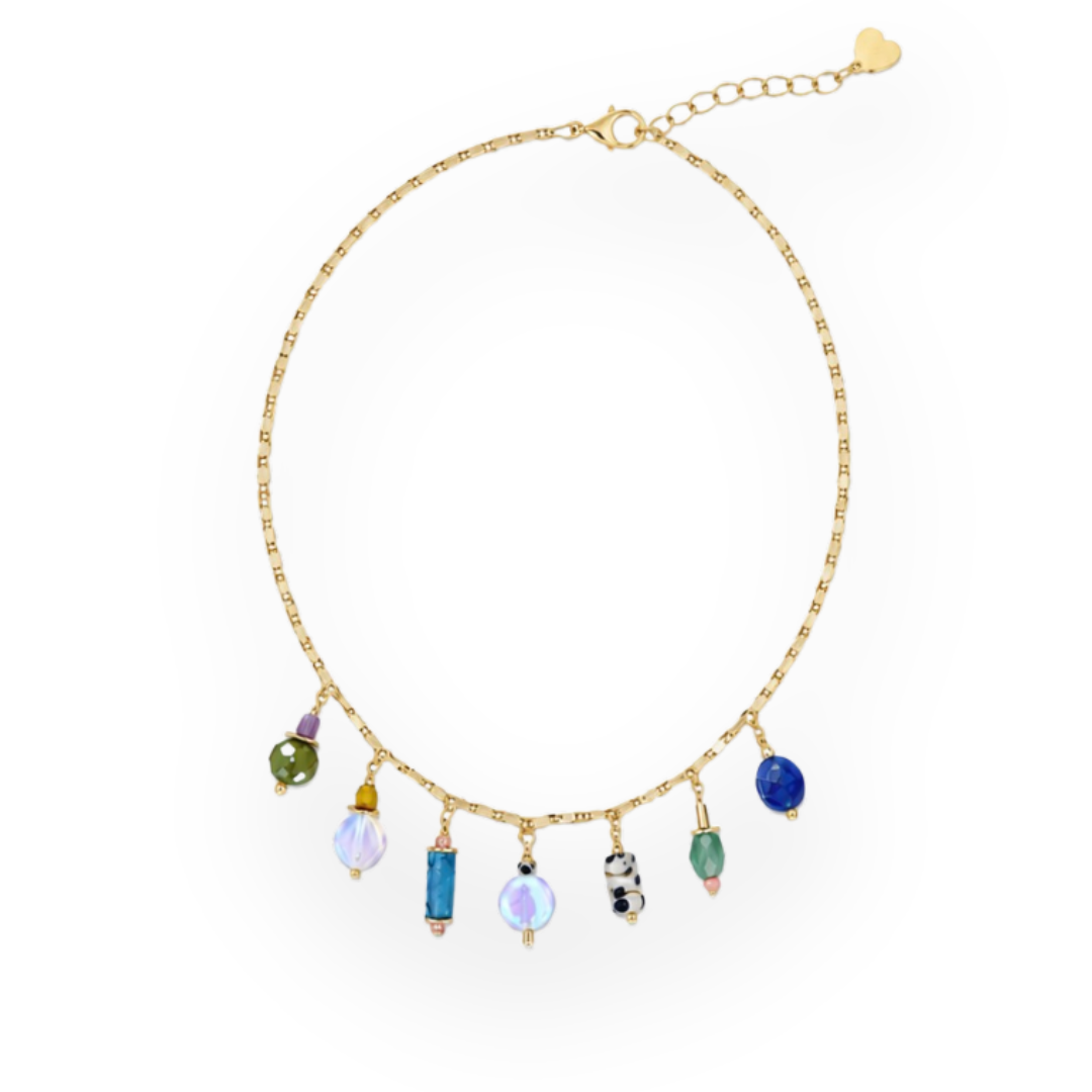 JILL MAKES - CALYPSO BEADED CHARM NECKLACE IN JEWEL TONE MULTI