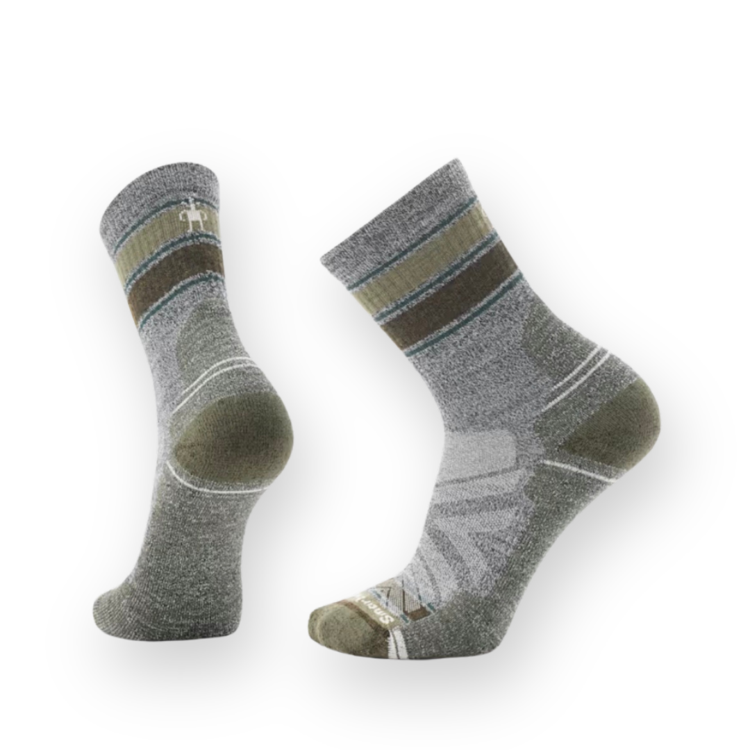 SMARTWOOL - HIKE LIGHT CUSHION STRIPE MID CREW SOCK IN ASH/CHARCOAL