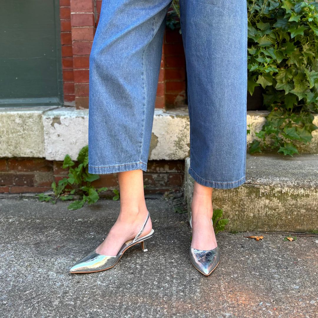 DOLCE VITA - CORSA SLINGBACK PUMP IN SILVER LEATHER
