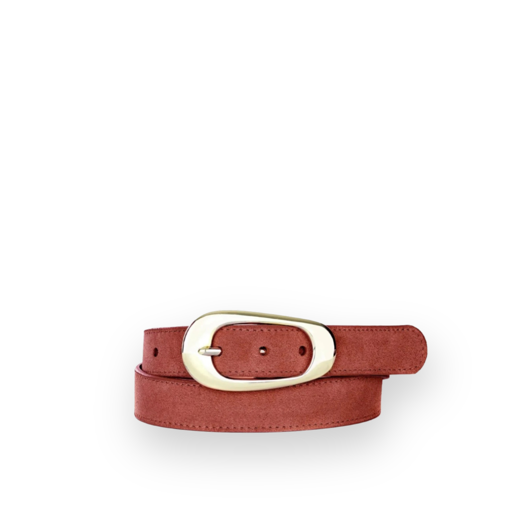 BRAVE LEATHER - WOMEN’S ZYA BELT IN RUST SUEDE/GOLD HARDWARE