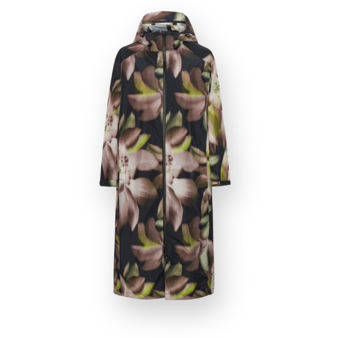 ILSE JACOBSEN - LONG CITY RAIN COAT IN LIGHT PHOTORISTIC FLOWER