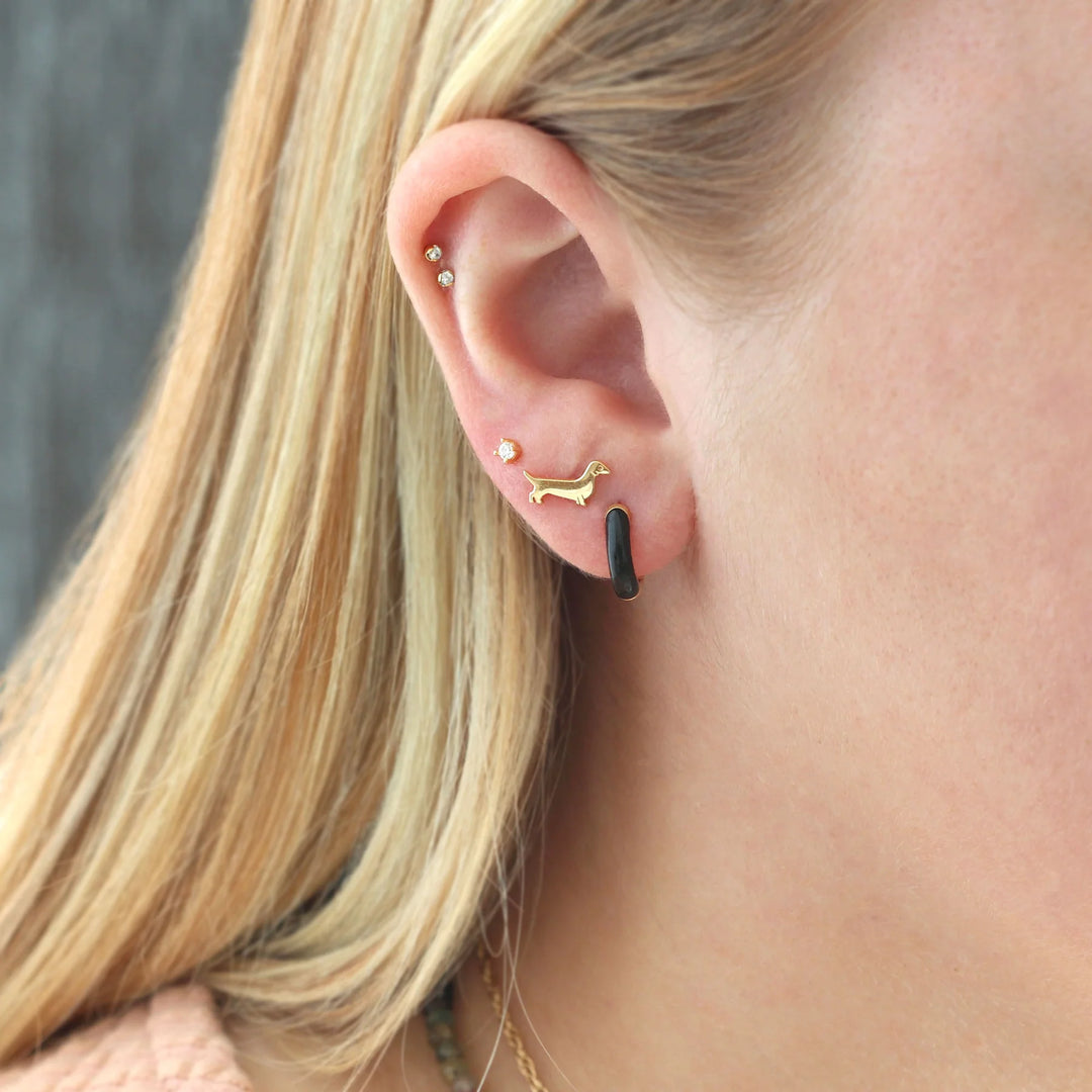 KRIS NATIONS - WEINER DOG STUD EARRINGS IN GOLD