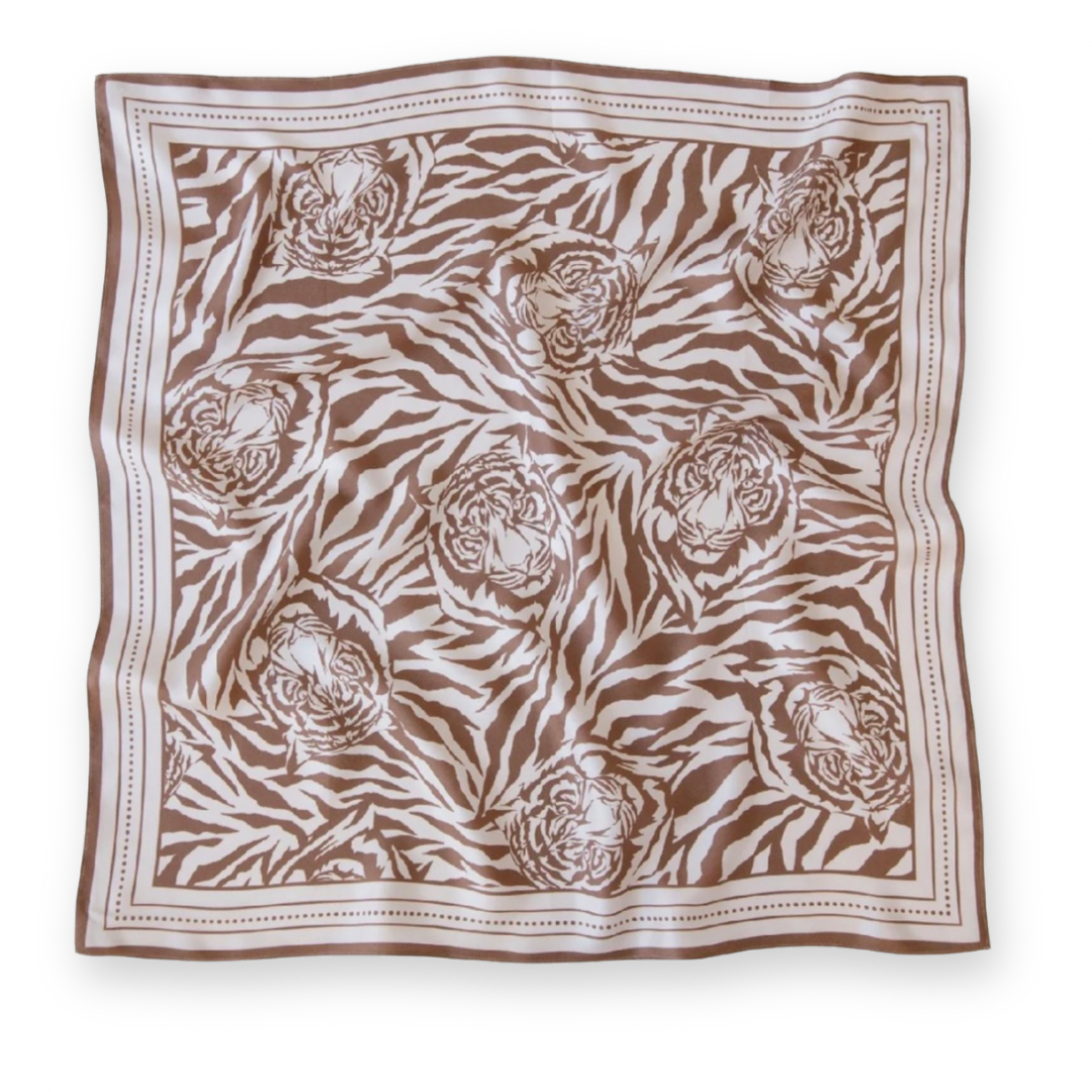 PALM PALM - ASTER SQUARE SCARF IN BROWN MULTI SILK