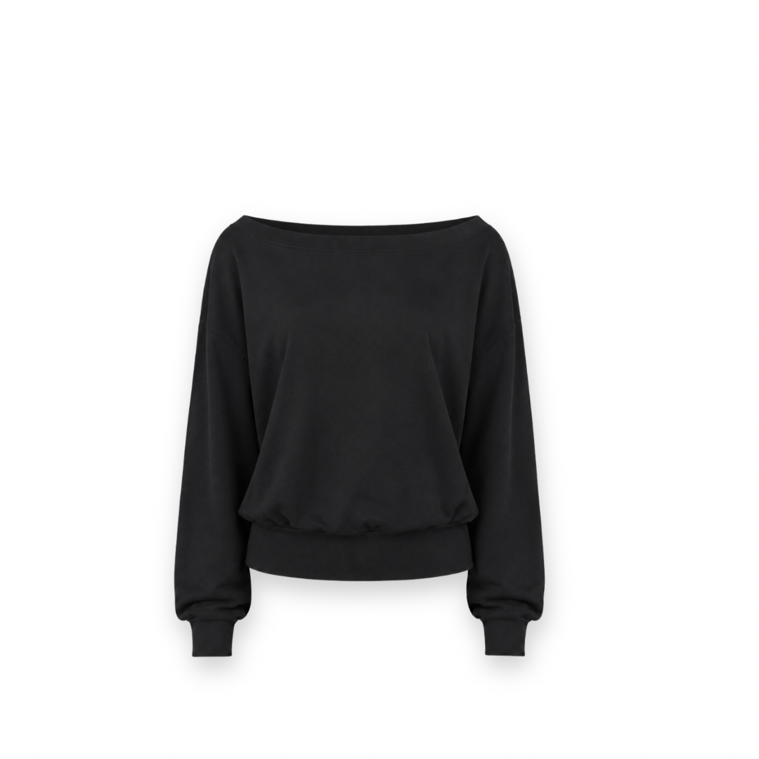 MPG SPORT - COZY FLEECE FLASHDANCE SWEATER IN BLACK