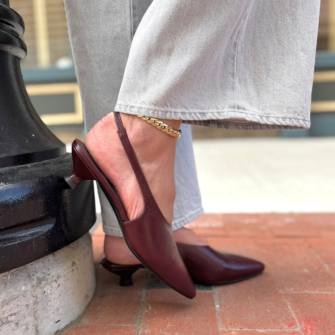 ALOHAS - EROS SLINGBACK PUMP IN BURGUNDY LEATHER