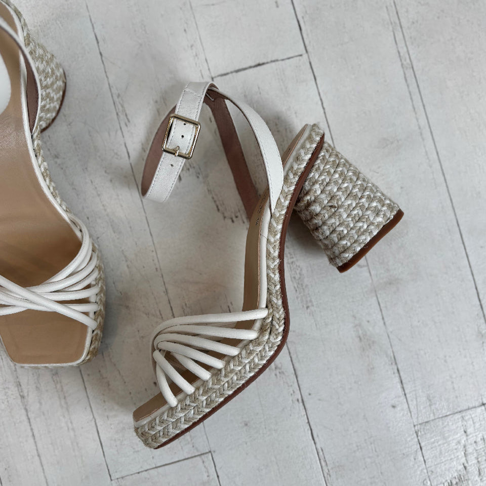 ATELIERS - ESTELLE HEELED SANDAL IN OFF WHITE LEATHER