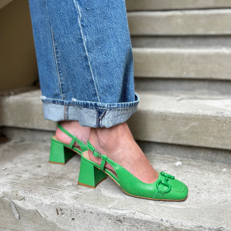 ATELIERS - EUROPA SLINGBACK PUMP IN GREEN LEATHER