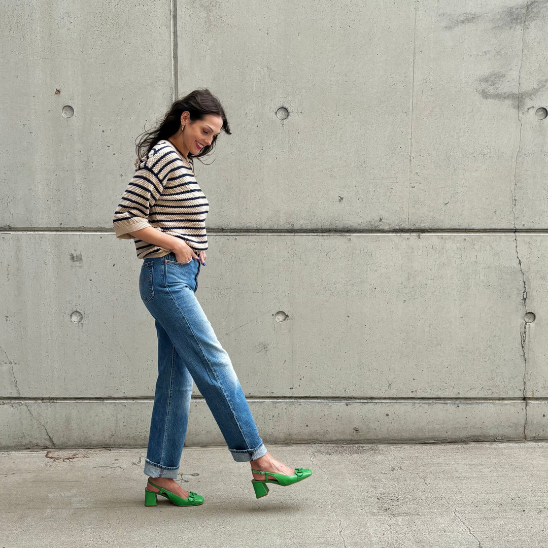 ATELIERS - EUROPA SLINGBACK PUMP IN GREEN LEATHER