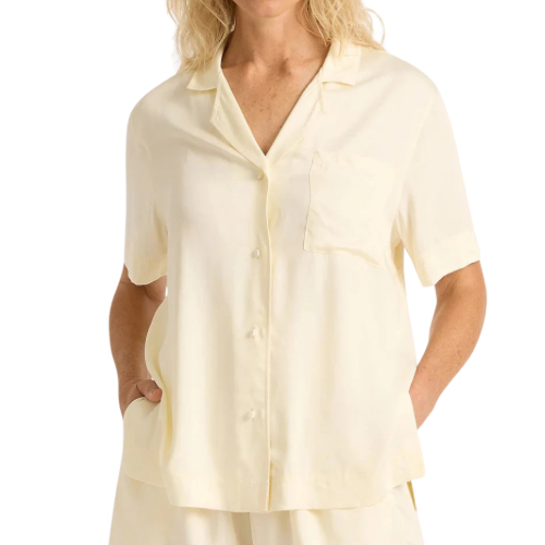 BOODY - SHORT SLEEVE SLEEP SHIRT IN PEARL VEGAN SILK
