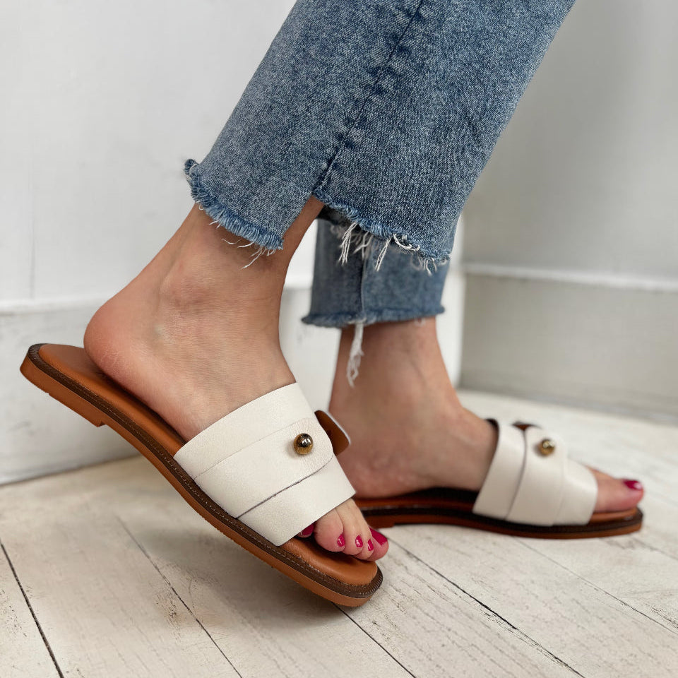 ATELIERS - FALERIA SLIDE SANDAL IN OFF WHITE LEATHER