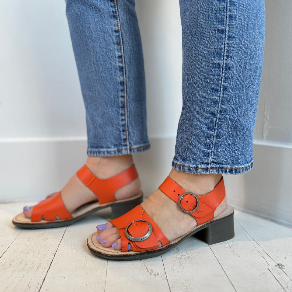 FLY LONDON - EBLI SANDAL IN ORANGE LEATHER