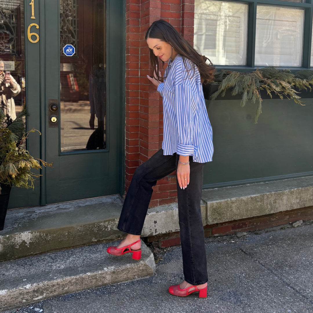 FLY LONDON - SOKI SLINGBACK PUMP IN SCARLET RED LEATHER