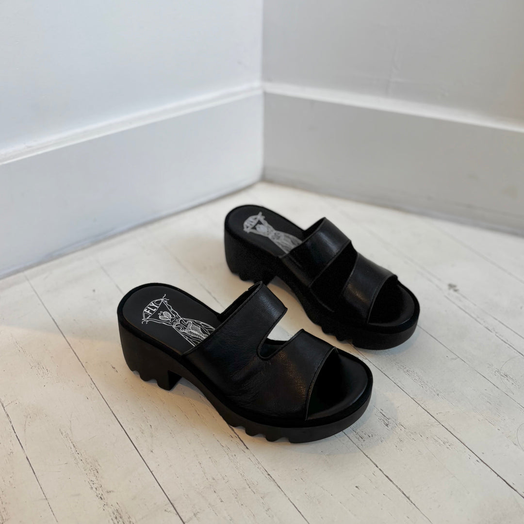 FLY LONDON - TECH SANDAL IN BLACK LEATHER