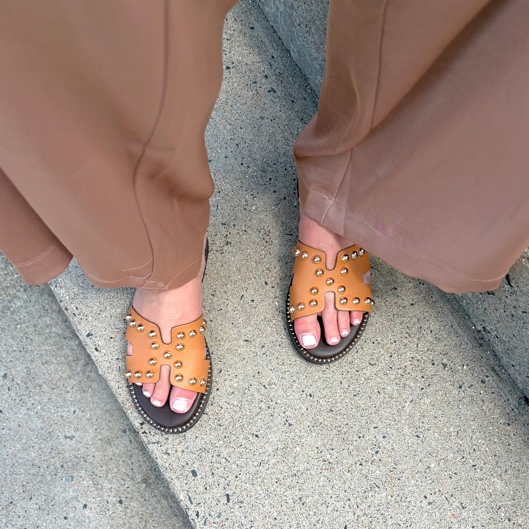 ATELIERS - FOLLIE SLIDE SANDAL IN TAN LEATHER