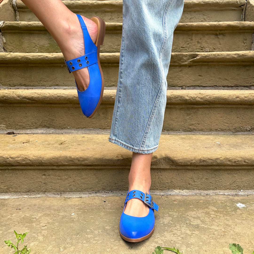 MIZ MOOZ - FREYA SLINGBACK FLAT IN BLUE LEATHER