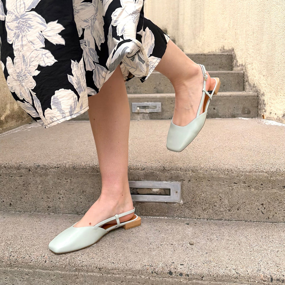 ANGEL ALARCON - GIADA SLINGBACK FLAT IN CELADON LEATHER
