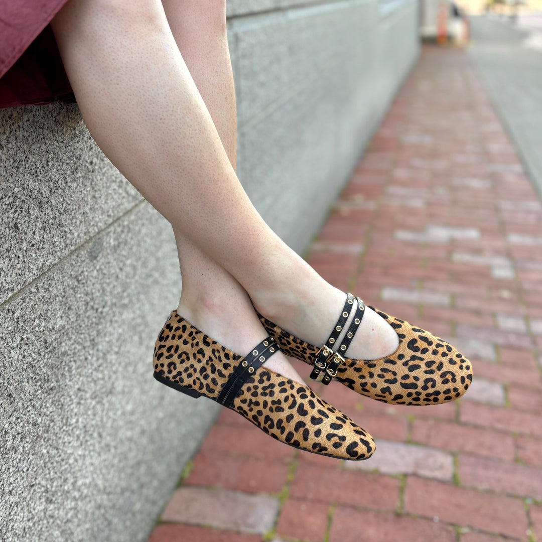 MOLLINI - HAIZEL MARY-JANE FLAT IN LEOPARD PONY LEATHER