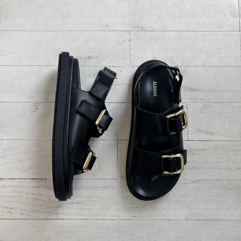 ALOHAS - HARPER SANDAL IN BLACK LEATHER